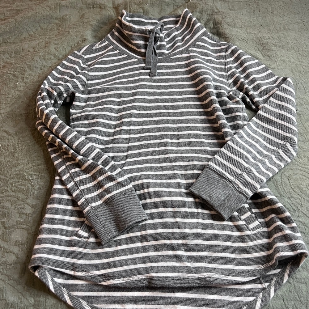 J. Crew Gray and White Striped Cowl Neck Sweater Women’s Casual Athleisure